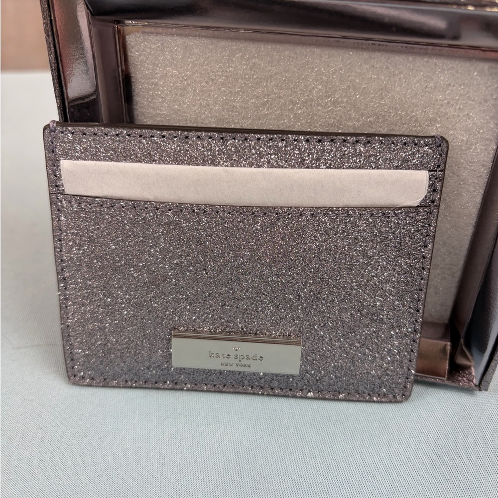 Kate Spade Silver Glitter Card Case - Picture 2 of 5